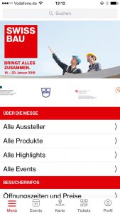 Screenshot von der Swissbau App