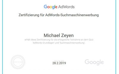 Bild mit Zertifikat - Google AdWords Suchmaschinenwerbung auf michaelzeyen.com